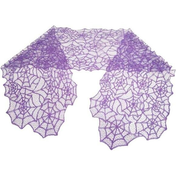 Halloween spider web lace table runner purple spooky party decoration dining roo - Picture 5 of 6